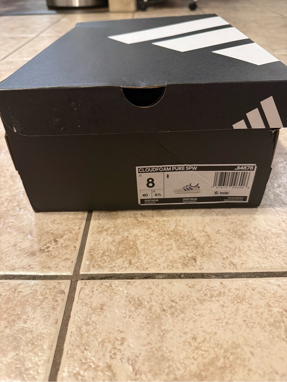 adidas Women’s White Sneakers with Blue Stripes CloudFoam Pure SPW - Picture 5 of 5
